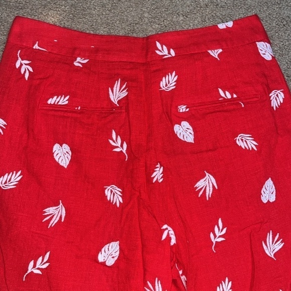 Ann Taylor Linen Blend Plant Leaf Embroidered Wide Leg Crop Pant Red 10 - Picture 8 of 11